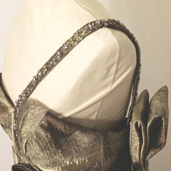 Terani Couture COCKTAIL DRESS Sz 10 Brozed Green Holiday Party ELEGANT Luxury - Picture 4 of 15